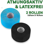 Effekt Manufaktur Kinesiology Tape Waterproof (16 ft x 2 in), 2 Rolls - Elastic Physio Tape for Muscle Support and Injury Recovery, Medical Tape, Kinetic Tape, Durable Kinesthetic Tape (Blue + Black)