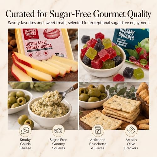 Capalbo's Sweetest Sugar-Free Gourmet Gift Basket | Sugar Free Baskets w/Smoky Gouda, Artisan Crackers, Gourmet Snacks & More | Gift-Ready Packaging w/Personalized Message