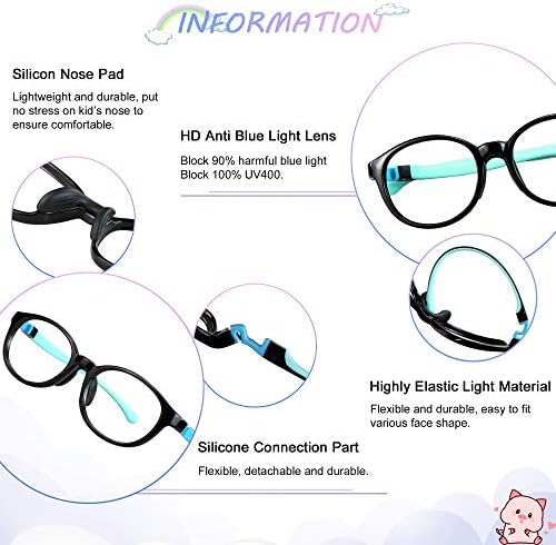 Kids Blue Light Blocking Glasses 2 Pack UV400 Protection Anti Blue Ray Computer Glasses for Boys Girls Age 3-12