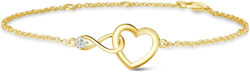 FANCIME Infinity Love Heart Necklace Bracelet 925 Sterling Sliver Gold Plated Dainty Simulated Diamond Jewelry Birthday Anniversary Mothers Day Gifts for Women Mom Her Wife Lady, Adjustable Chain