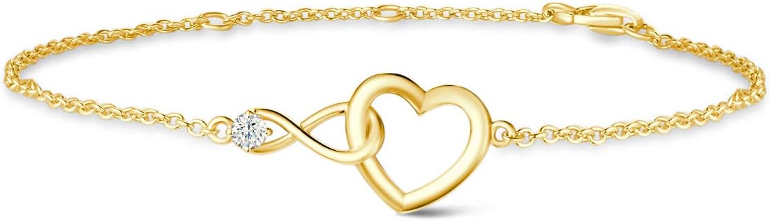 FANCIME Infinity Love Heart Necklace Bracelet 925 Sterling Sliver Gold Plated Dainty Simulated Diamond Jewelry Birthday Anniversary Mothers Day Gifts for Women Mom Her Wife Lady, Adjustable Chain