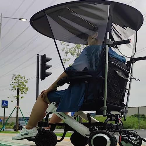 Universal Electric Wheelchair Sunshade Canopy Awning, Folding UV-Proof Rainproof Umbrella Canopy Cover,Adjustable Outdoor Umbrella Holder for Most Wheelchairs(Suit wheelchairs with Handles, Clear)