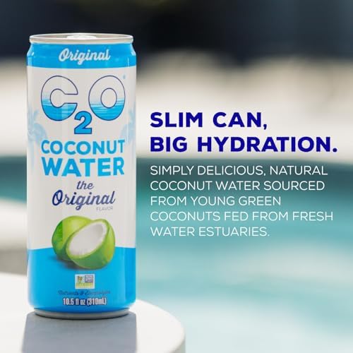 C2O - Coconut Water, The Original Flavor (15 Pack) - Made with Fresh Coconut Water - Plant Based - Non GMO - Canned Water - Natural Hydration, Electrolytes, & Potassium - 15 Cans, 10.5 FL OZ