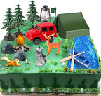 16 Pcs Camping Cake Toppers Camp Cake Decorations Fireside Camp Forest Cake Decors for Kids Camping Forest Theme Party and Camping Fans' Birthday Supplies