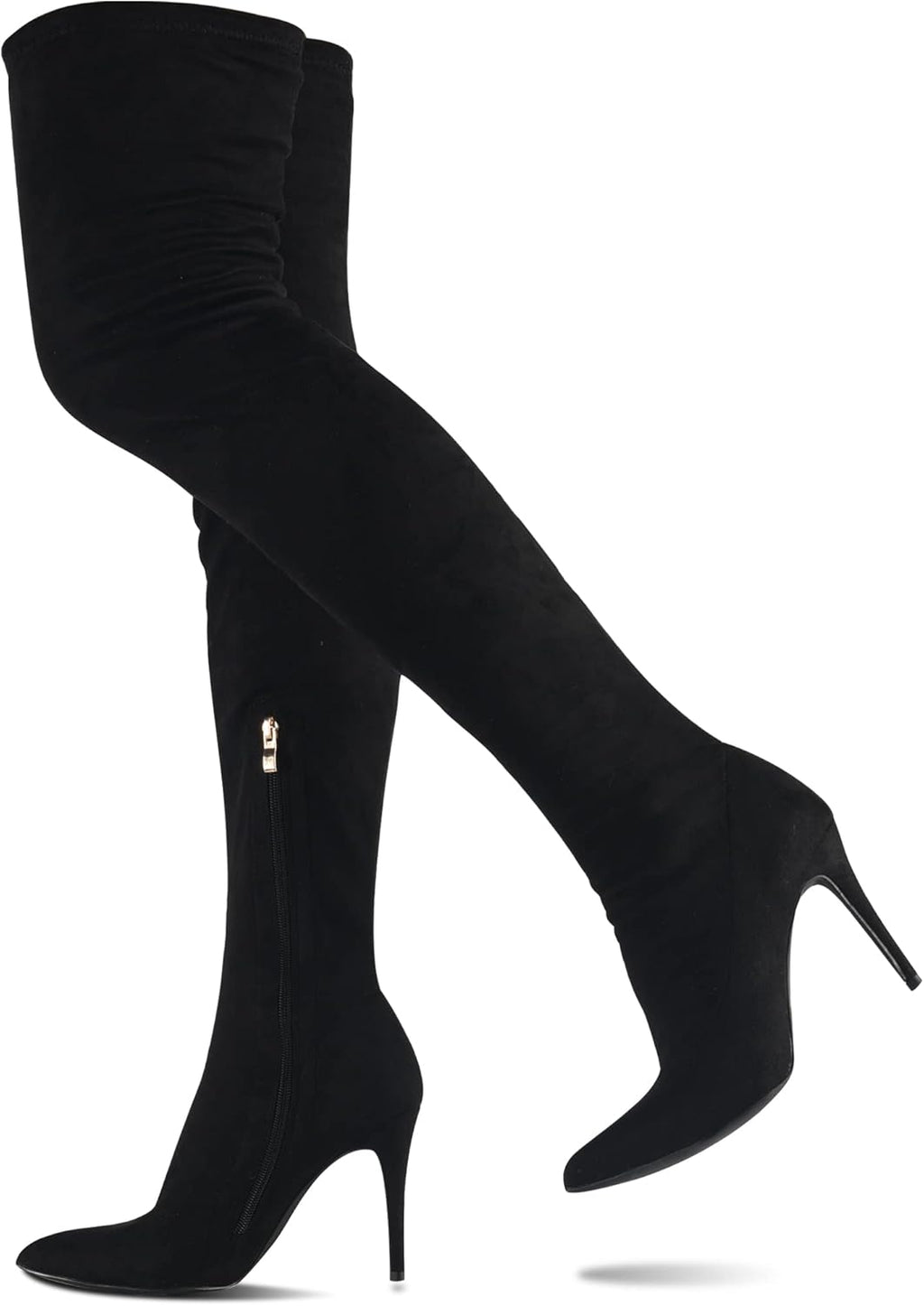 CAMSSOO Women's Thigh High Boots Faux Suede Elasticity Heels Over The Knee Boots Side Zip Pointed Toe Fashion Sexy Winter Stiletto Knee High Boots