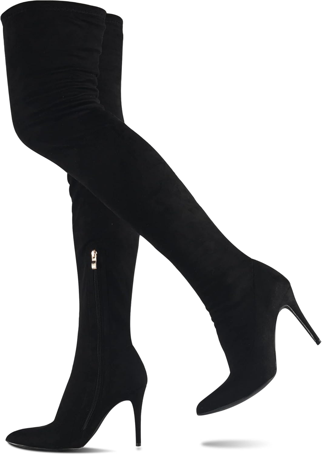 CAMSSOO Women's Thigh High Boots Faux Suede Elasticity Heels Over The Knee Boots Side Zip Pointed Toe Fashion Sexy Winter Stiletto Knee High Boots