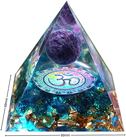 Orgonite Pyramid for Positive Energy Amethyst Sphere Chakra Orgone with Blue Quartz Crystal Healing Stones Attract Wealth Wisdom Meditation Gift
