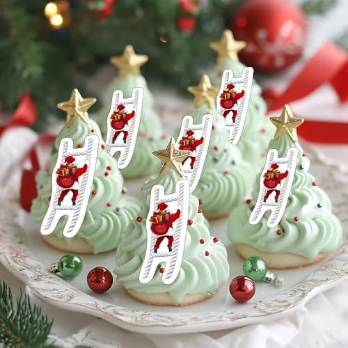 50 PCS Edible Christmas Santa Claus Cupcake Toppers Wafer Paper Merry Christmas Cupcake Picks Edible Santa Claus Party Decorations for Xmas Theme Kids New Year Holiday Party Cake Decorations Supplies