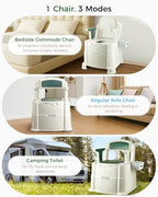 Bedside Commode, 880lbs Heavy Duty & Upgraded Commode Toilet Potty Chair, Portable Camping Toilet, Detachable Armrests, Automatic LED Light, 2-Level Height, 3 Rolls of Commode Liners 【Green】