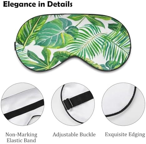 Watercolor Green Tropical Jungle Palm Leaves Sleep Mask for Women Men, Light Blocking Breathable Eye Mask with Adjustable Strap, Pressure-Free Comfortable Eye Cover for Travel Nap