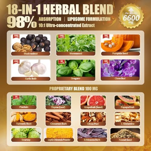 18-in-1 Black Walnut Wormwood Cleanse for Humans, 80 Day Supply, Serving, Rapid Gut Cleanse & Digestive Health with Clove, Garlic, Turmeric, Pumpkin Seed, Oregano, Berberine & More 240 Softgels