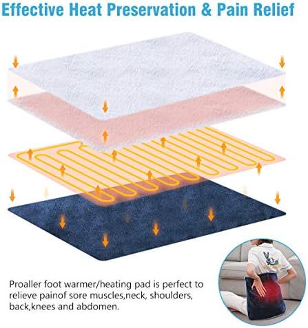 Electric Heated Foot Warmer Soft Flannel Foot Heater with 2h Auto Off & 3 Heat Levels Full Body Use Heating Pad for Feet Pain Relief, Pocket Design 16" x 22", Navy Blue