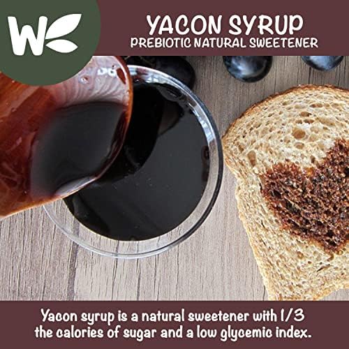 Peruvian Yacon Syrup a 100% Natural Sweetener - Low Glycemic Index - Vegan - Organic - Substitute for Sugar, Honey and Molasses - Packed with FOS (fructooligosaccharide) a Prebiotic Fiber and Inulin - In an Easy Squeeze Dripless Bottle by Wholefort