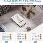 2X-25X Zoom Digital Magnifier, 3.5 LCD Electronic Reading Aid, Portable Video Magnifier for Low Vision