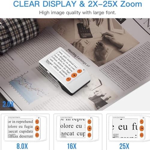 2X-25X Zoom Digital Magnifier, 3.5 LCD Electronic Reading Aid, Portable Video Magnifier for Low Vision