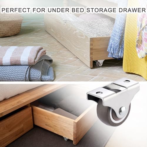 8Pcs 1.5 Inch Fixed Caster Wheels Heavy Duty, Rigid Plate Casters Wheels for Furniture, Cabinet, Under Bed Storage Drawer, Non Swivel, with Screws