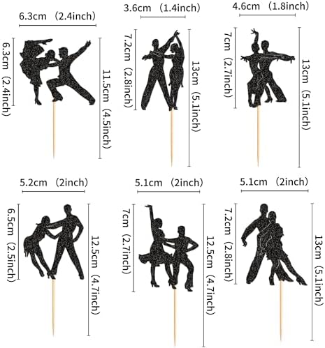 Ercadio 24 PCS Latin Dance Cupcake Toppers Black Glitter Adulthood Ceremony Dancing Girl Boy Cake Birthday Picks for Dancing Cake Dessert Muffin Toppers for Wedding Baby Shower Birthday Party
