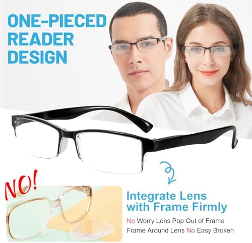 4 Packs Reading Glasses for Women Men Spring Hinge Half-rimmed Readers 1.0 1.5 2.0 2.5 3.0 3.5 4.0