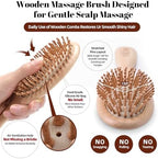 Wooden Hair Brush and Comb, One-piece Design, Reduce Frizz and Static, Massage Scalp, Detangling Paddle Hairbrush for Women, Girls, Kids, Includes Cleaning Claw, 5 Wood Bristles