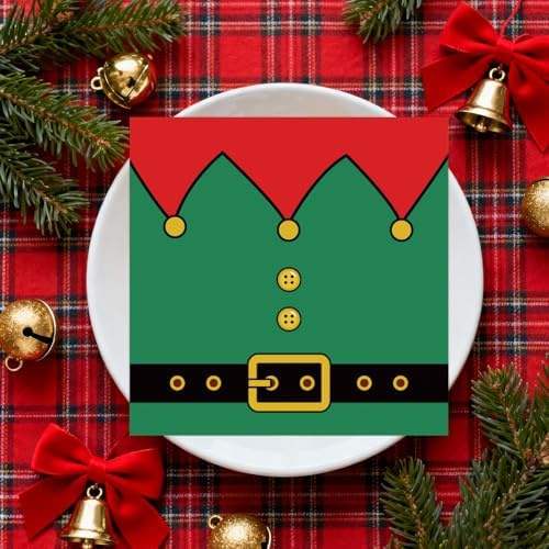 50 Pcs Christmas Napkins 6.5 x 6.5 inch, Xmas Winter Snowman Reindeer Elf & Santa Belt Paper Napkins Disposable Holiday Beverage Cocktail Napkins for Dinner Winter Christmas Party Decorations