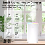 400ml Small Diffuser - Small Oil Diffuser for Desk, Portable Mini Humidifier Aromatherapy Diffusers with 2 Spray Modes, Waterless Auto-Off Essential Oil Diffusers with 7-Color Night Light for Bedroom