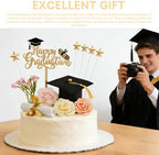 12PCS Graduation Cake Topper Set, Class of 2026 Grad Cap & Diploma Decor Kit with Flowers, Star Picks & "Happy Graduation" Sign fits 6-10 Inch Cakes, Decorations for Grad Party