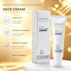Magic Collagen Fullerene Neck Cream, Tighten and Lift Firming Neck Cream for Crepey Skin, Collagen Neck Cream with Five Rollers, Reduces Wrinkles and Double Chin (1pcs)