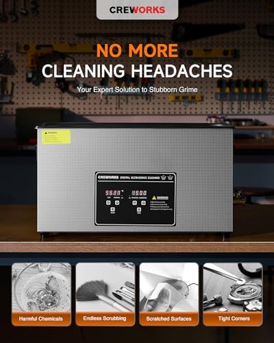 CREWORKS 10L Digital Ultrasonic Cleaner for Elongated Objects, 240W Professional Ultrasonic Parts Cleaner with Heater and Timer, 2.6 gal Lab Ultrasound Cleaner Machine for Gun Part Machine Auto Tool