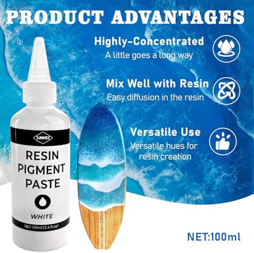 White Pigment Paste for Epoxy Resin, 7oz Ultra Highly Concentrated & Easy to Mix, 3.4 fl.oz/100ml Opaque Liquid Resin Dye Paste for Resin Art, River Table, UV Resin Jewelry Making