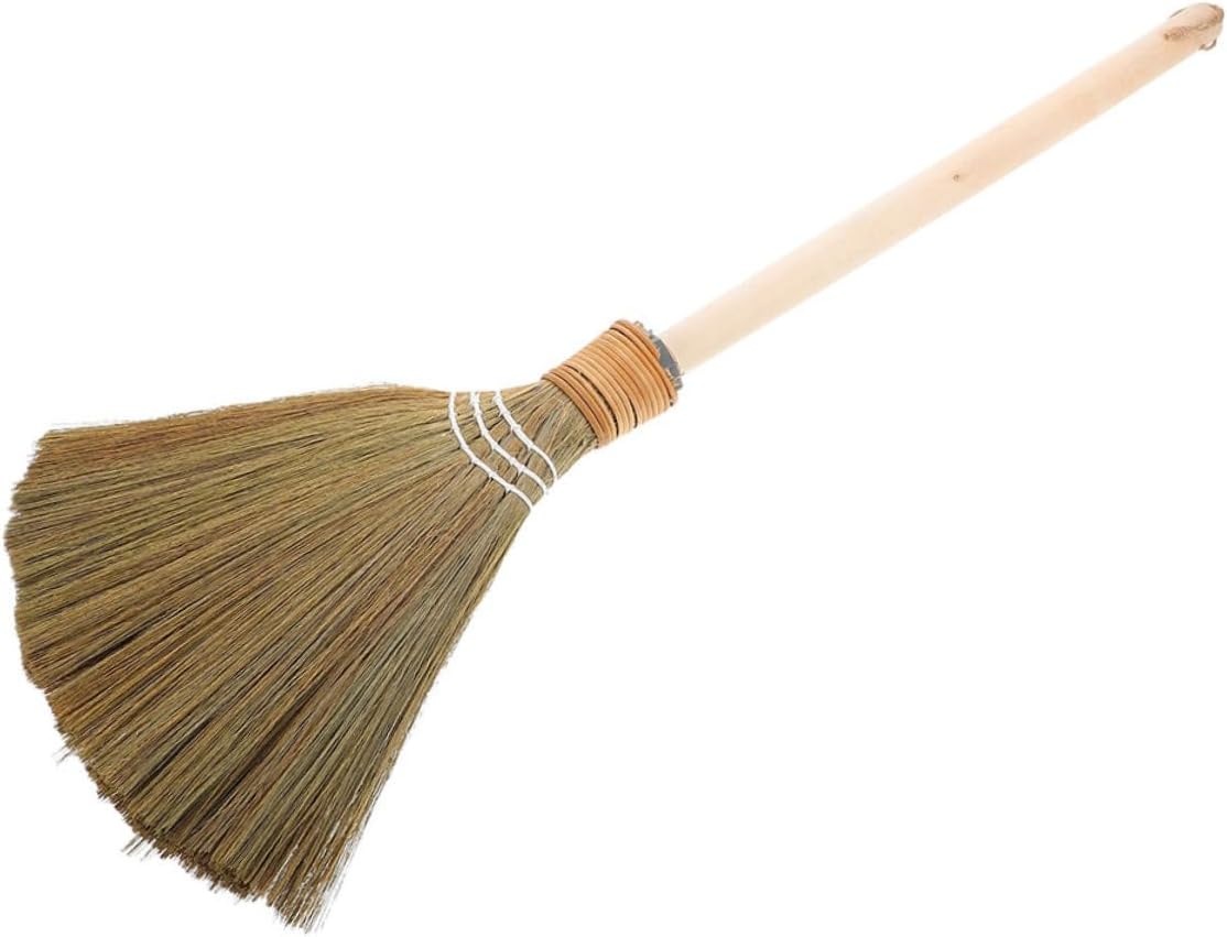 Didiseaon Natural Handmade Grass Broom with Wooden Handle Traditional Vietnamese Sweeping Broom for Efficient Floor Cleaning Courtyard Garage Lobby Garden Ideal for Carpet and
