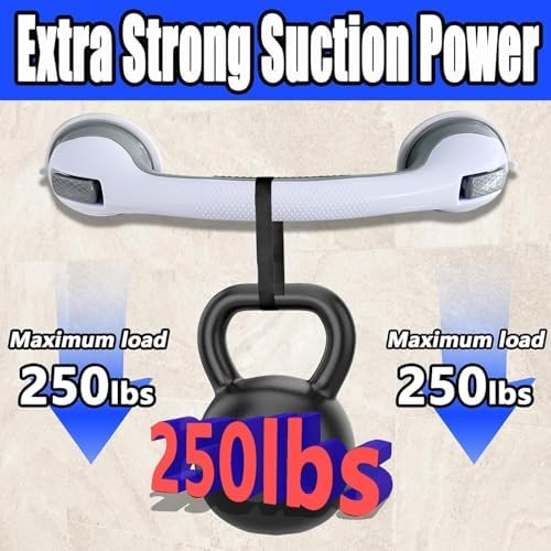 Shower Grab Bars for Seniors, Shower Handles for Elderly Suction Cup,2 Pack 16.19 Inch,Handicap Grab Bars for Bathtubs and Showers Wall, Bathroom Safety for Showers Walls Heavy Duty, No Drilling，Grey