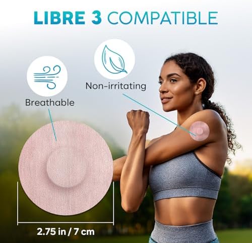 Freestyle Libre 3 Sensor Covers – 20 Libre 3 Patches, Long-Lasting, No Glue on Center, Non-Irritating, Easy to Apply and Remove – for Sports and Daily Use - Beige