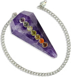 Frienemy Presents Natural Amethyst Dowser 7 Chakra Pendulum 6 / Six Faceted Crystal Stone Dowser Pendulum Dowsing for Gemstones (Color Multi) #Frienemy-0320