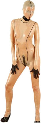Latex Catsuit Rubber Bodysuit Masquerade Tights Mask Transparent Cosplay Party Suit,Clear,M
