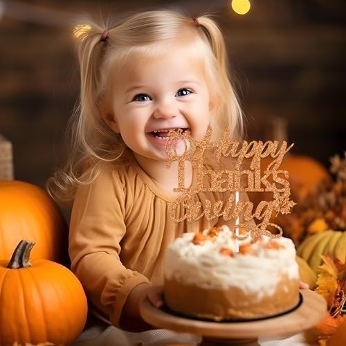 Happy Thanksgiving Cake Topper, Friendgiving Fall Themed Cake Decor, Thankful AF, Glittery Autumn Party Decorations Supplies