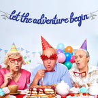Let The Adventure Begin Banner - Congrats Grad Bunting Sign - Graduation/Retirement/Bon Voyage/Baby Shower/Moving Party/Travel Theme Party Decorations, Blue Glitter