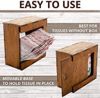 Wooden Tissue Paper Napkin Square Box Cover Storage Brown Decorative Holder Baby Wipes Dispenser Decor Case Container with Slide-Out bottom panel for Kitchen Living Room Office Restaurant Bar