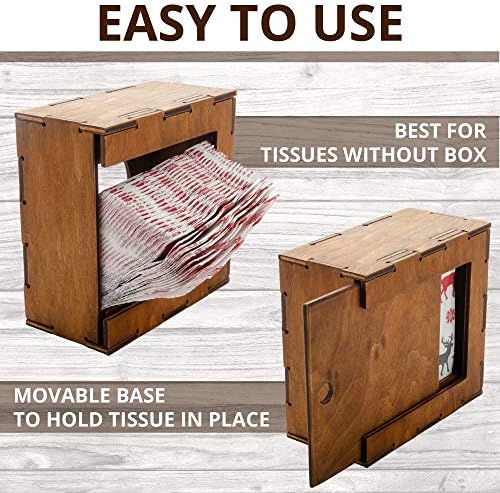 Wooden Tissue Paper Napkin Square Box Cover Storage Brown Decorative Holder Baby Wipes Dispenser Decor Case Container with Slide-Out bottom panel for Kitchen Living Room Office Restaurant Bar