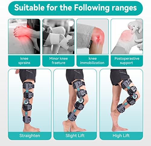 Hinged Knee Brace, ROM Adjustable Post Op Support for ACL MCL PCL Recovery, Professional Knee Immobilizer for Meniscus Tear, Arthritis and Injury Rehabilitation, Universal Size for Left and Right Leg