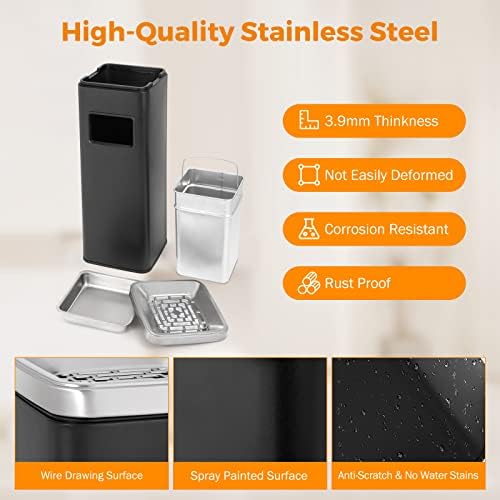 BEAMNOVA Outdoor Trash Can Black Indoor Stainless Steel Commercial Garbage Can Industrial Garbage Enclosure Inside Cabinet with Lid Waste Container, Black, 25 * 25 * 68 cm / 9.8 * 9.8 * 26.8 in