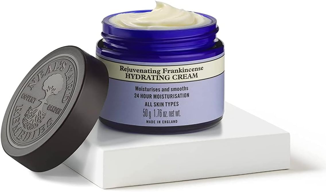 Neal's Yard Rejuvenating Frankincense Hydrating Cream with Hyaluronic Acid & Jojoba Oil, 24-Hour Moisturization, Smooths Skin, Cruelty-Free, 1.76 oz