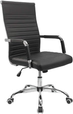 Furmax Ribbed Office Desk Chair Mid-Back PU Leather Executive Conference Task Chair Adjustable Swivel Chair with Arms (Black)