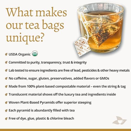 DelighTeas Ayurvedic Herbal Turmeric Tea Bags for Mobility Support | Eco-friendly Compostable Pyramid | Organic Turmeric, Ginger, Lemongrass & Licorice | Caffeine-Free, Kosher | 30 Tea Bags 4g Each