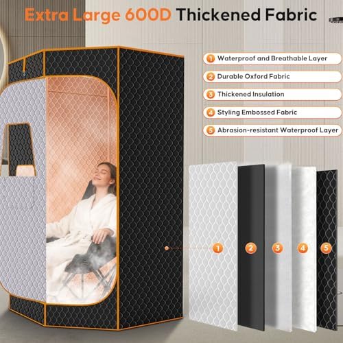 M METERXITY Portable Sauna for Home, Thickened 600D Steam Sauna Tent, Home Sauna Box with 3L 1500w Steamer, 9 Levels Heat, Folding Chair, Remote Control