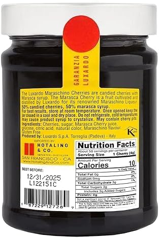 Luxardo The Original Maraschino Cherries | Gourmet Italian Maraschino Cherries | Ideal for Cocktails and Desserts, 400g Jar