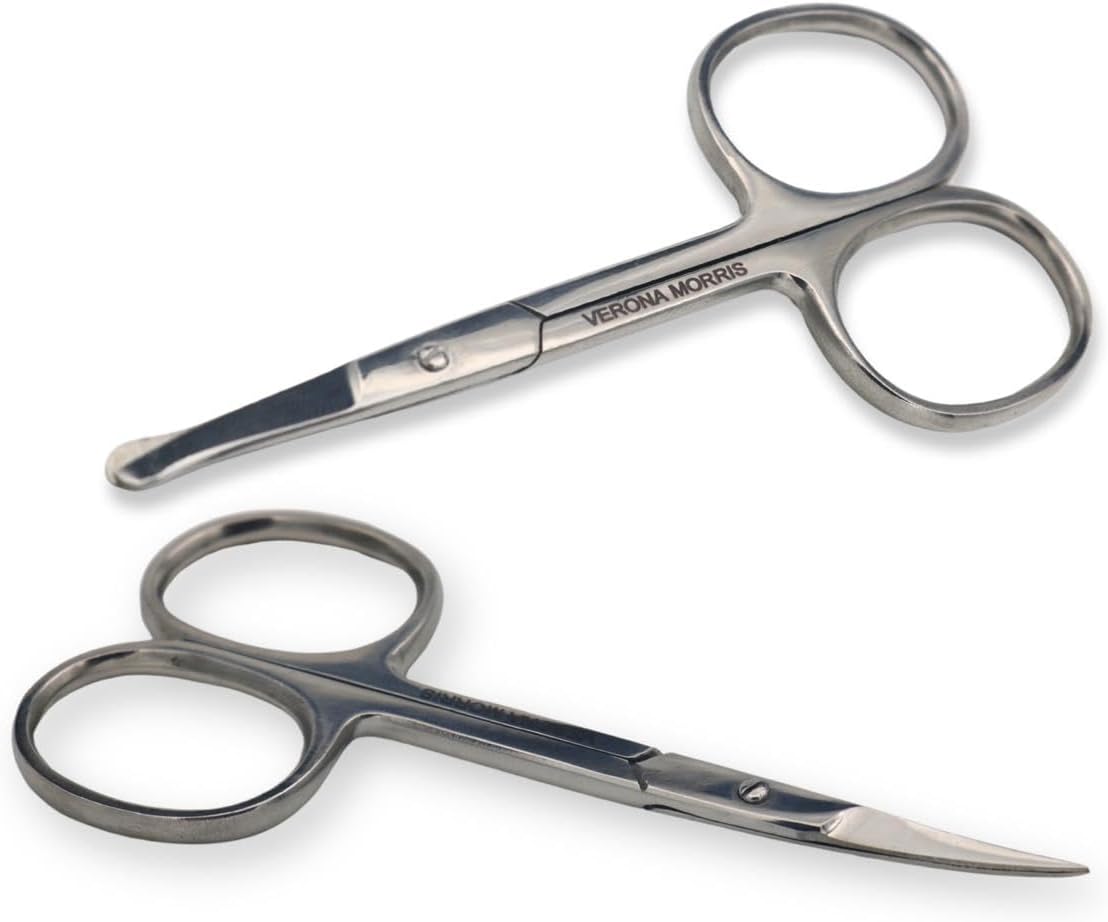 Facial Hair Grooming Scissors – Small Stainless Steel Eyebrow Scissors for Women & Men, Nose Hair Trimmer Scissors, Mustache & Beard Trimming, Curved Rounded Safety Tip – 2 Pack