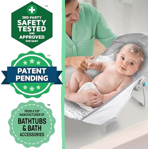 Ingenuity Foldaway 2-Position Baby Bath Seat, Adjustable Support for Sink or Bathtub, Ages 0-6 Months up to 20 Pounds, Machine-Washable Sling