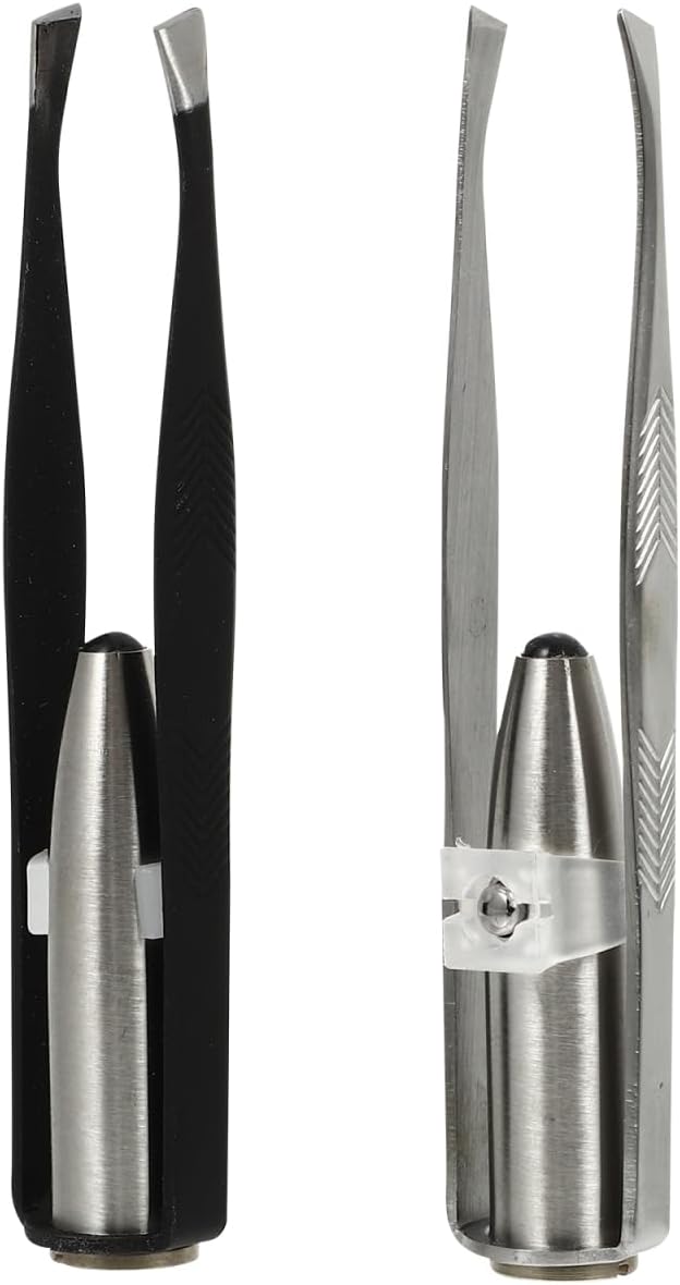SOLUSTRE Eyelash Extension Tweezers 2pcs Tweezers with Light LED Tweezers Pliers Tool Stainless Steel Eyebrow Facial Hair Removal Cosmetic Makeup Tools 9. 8x2cm Mens Grooming Trimmer