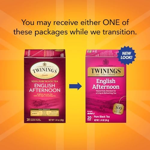 Twinings Tea, English Afternoon Tea 2-Pack – Uplifting and Refreshing Caffeinated Black Tea Bags Individually Wrapped, 20 Count Each