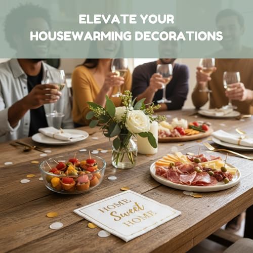 Housewarming Party Decorations Napkins, 50 Pack, Home Sweet Home Paper Napkin in White and Gold Foil, New Home Gift Ideas, Open House Real Estate Agent Gifts to Clients